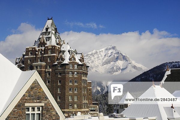 The Fairmont Banff Springs Hotel with Cascade Mountain in the background  Banff National Park  Alberta  Canada
