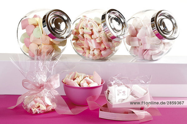 Marshmallows in candy jars