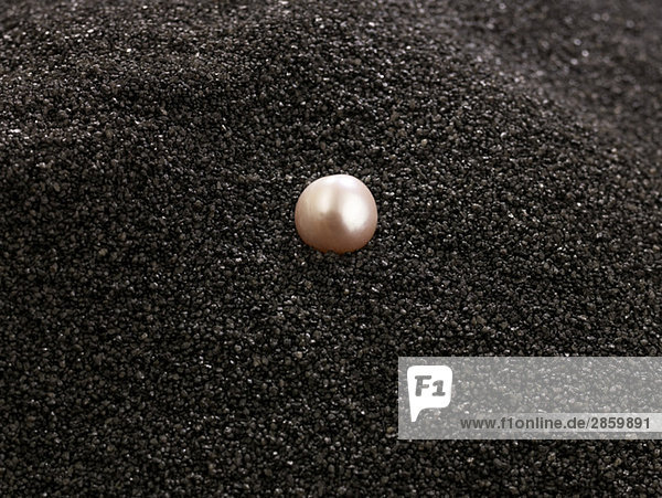 Perle auf schwarzem Sand