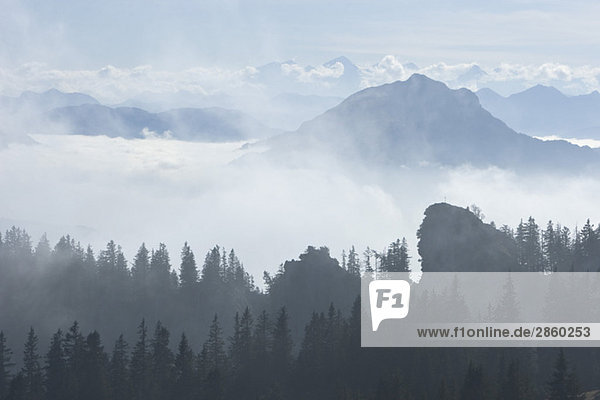Germany  Bavaria  Kampenwand  Mountain scenery with clouds