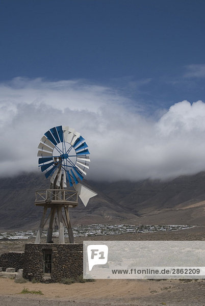 Spain  Lanzarote  El Jable  Wind wheel in desert