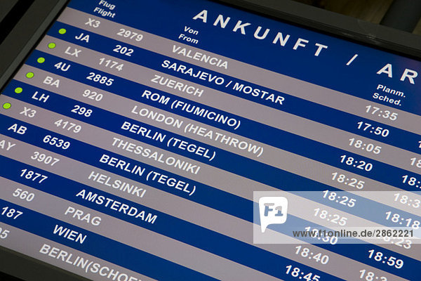 Flight -arrival board at airport  elevated view