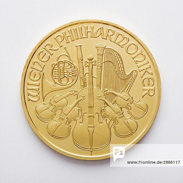 Österreichische Goldmünze  Wiener Philharmoniker  Hundert Euro  Nahaufnahme