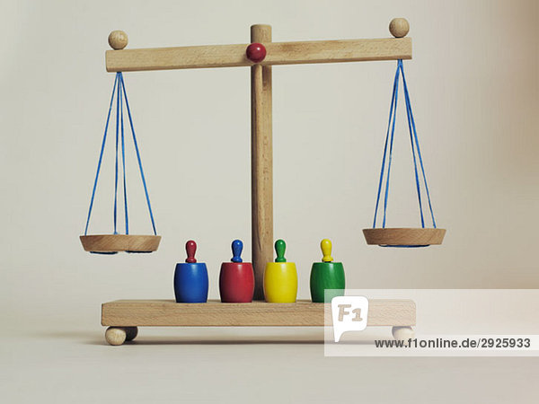 Children's wooden scales and weights