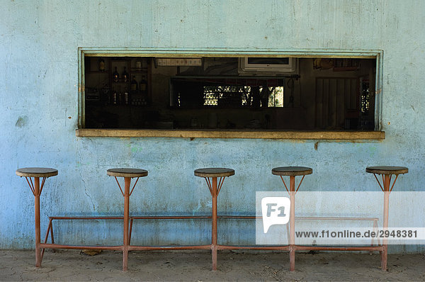 Five Bar Stools in Front of a Bar Window  Costa Rica