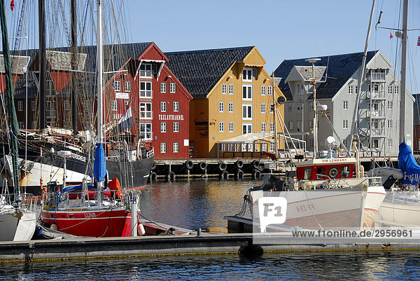 Bunte Speicherhäuser im Hafen Tromsö  Norwegen