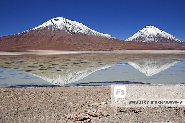 Laguna Verde and Licancabur volcano on the right  Bolivia near the border to Chile  South America