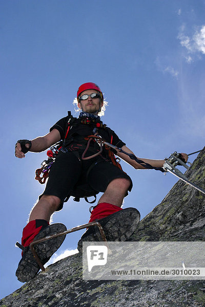 Climber on Kristallwand  Hohe Tauern National Park  Alps  Austria  Europe
