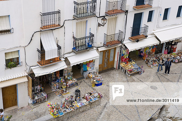 Souvenir shops in the old town of Peniscola  Costa Azahar  Spain  Europe