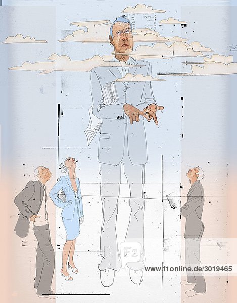 Businessman with head in clouds