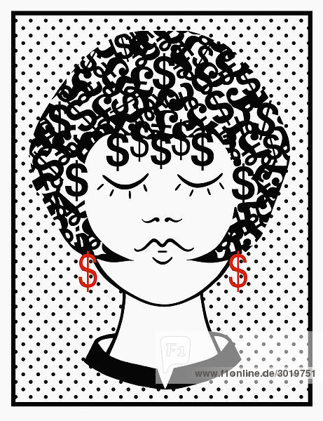 Woman with currency symbols for hair