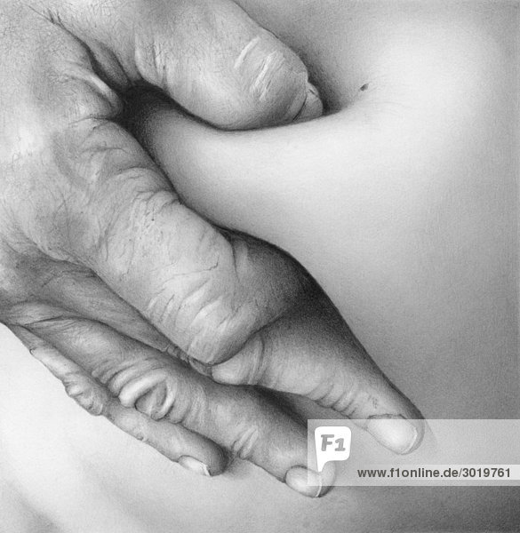 Close up of hand squeezing skin