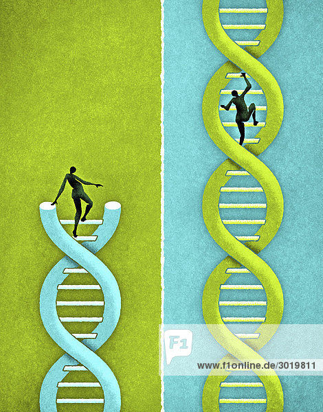 Menschen klettern auf DNA-Strängen