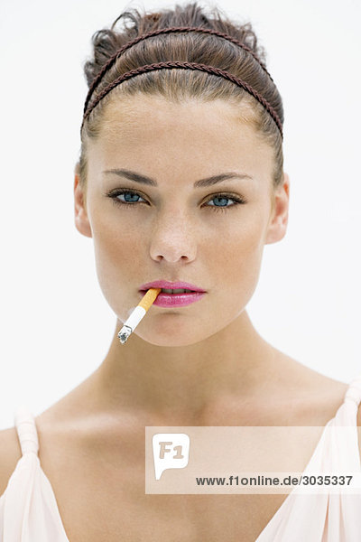 Portrait of a woman smoking a cigarette