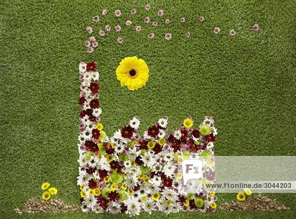 A factory made out of flowers