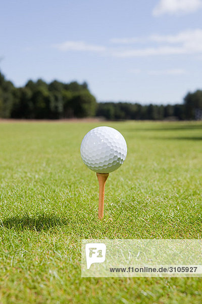 Golf ball and tee on fairway