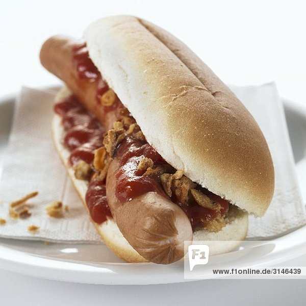 Hot Dog mit Ketchup auf Teller