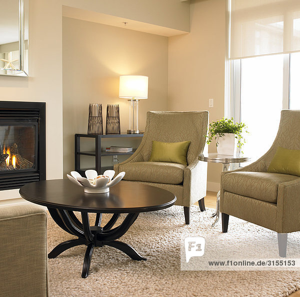 Two armchairs in beige living room  Victoria  British Columbia