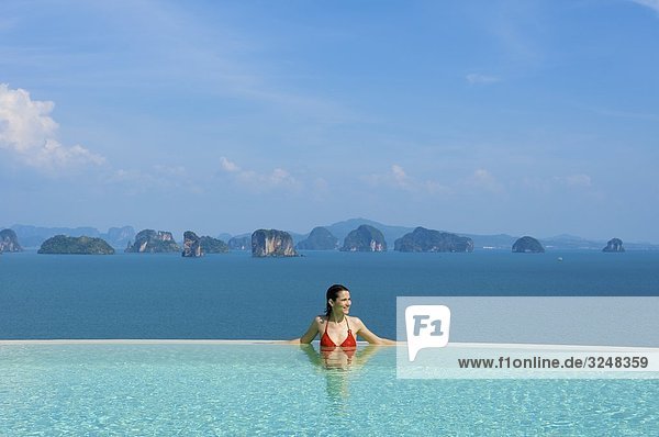 Woman in pool  Evason Six Senses Hideaway  Yao Noi  Thailand