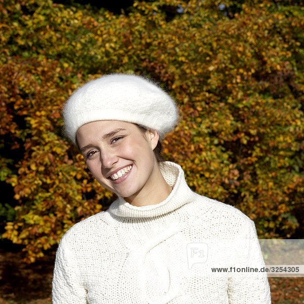 A young woman wearing a beret  Skane  Sweden.
