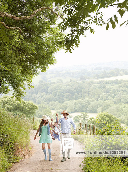 Family laughing together on lane