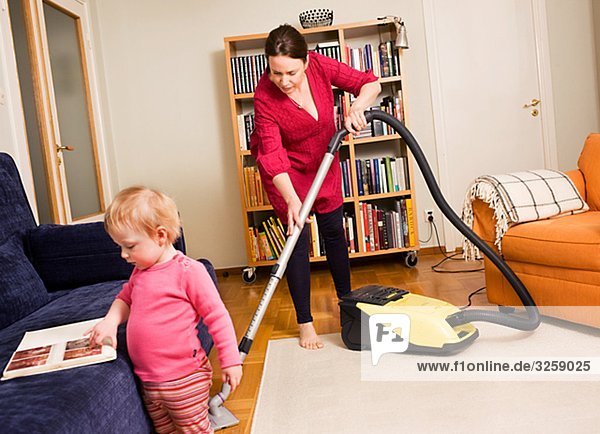 Woman vacuuming  Sweden.