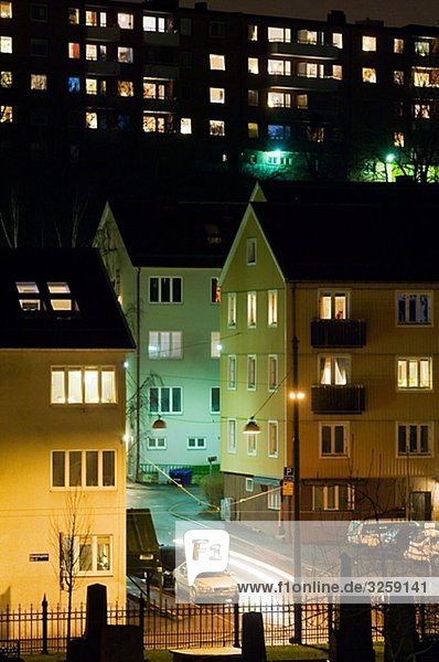 Houses in the night  Gothenburg.