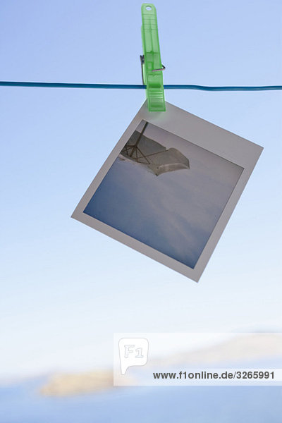 Greece  Lesvos  Polaroid hanging on clothesline