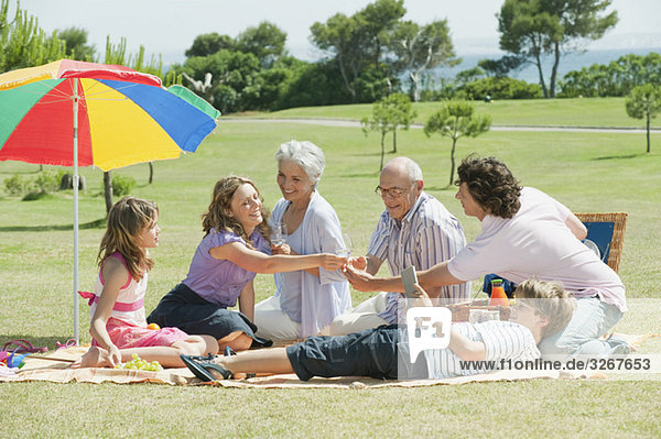 Spain  Mallorca  Family having picnic
