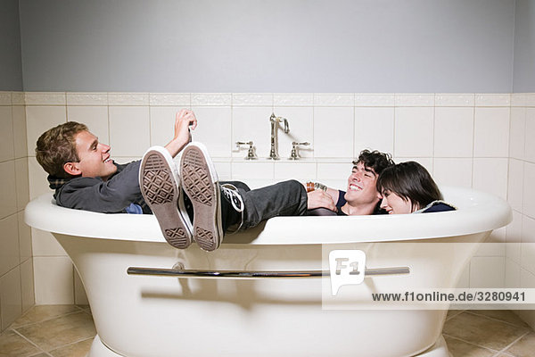 Friends in a bathtub