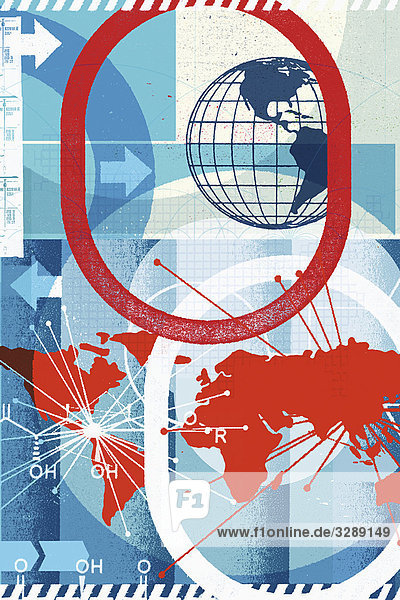 Collage mit Globus und Weltkarte