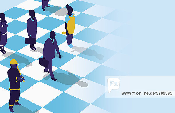 Business people on chess board
