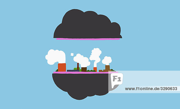 Fabrik schwebt auf einer Wolke