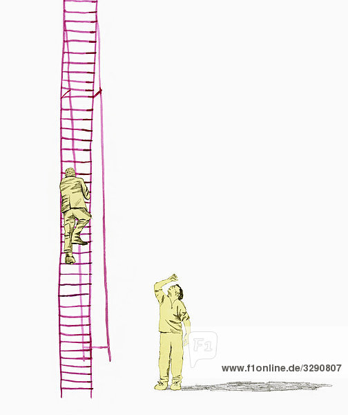 Mann steigt Leiter hinauf
