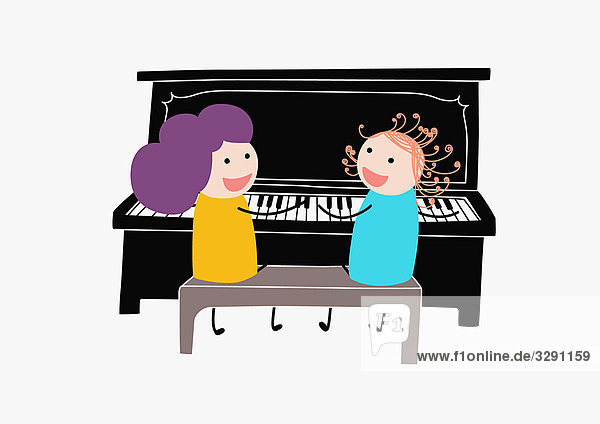 Children playing duet on piano