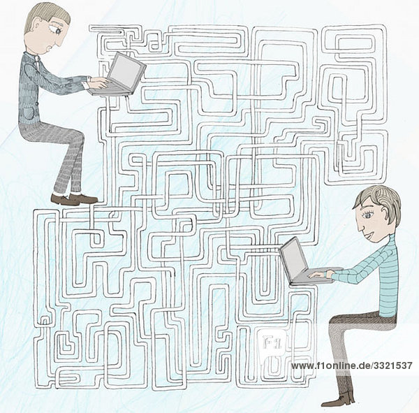 Ein Netzwerk zwischen zwei Personen  die an Laptops arbeiten.