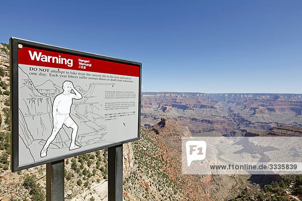 Warnschild auf dem Bright Angel Trail  Grand Canyon South Rim  Arizona  USA
