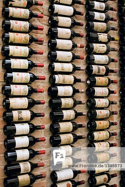 Bottle of wine in a wine cellar  Vienna  Austria.