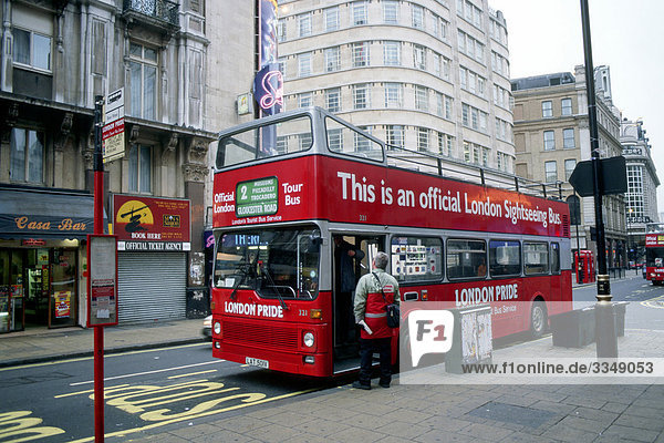 Double Decker Bus at Oxford Street  London  England