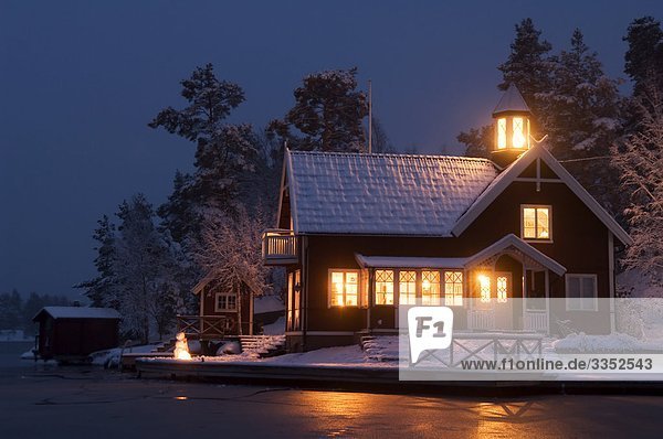 Winter Wohnhaus Dunkelheit Schweden