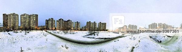 Kiew Hauptstadt Panorama Städtisches Motiv Städtische Motive Straßenszene Straßenszene Winter Beleuchtung Licht Apartment Abenddämmerung Schnee Dämmerung Ukraine