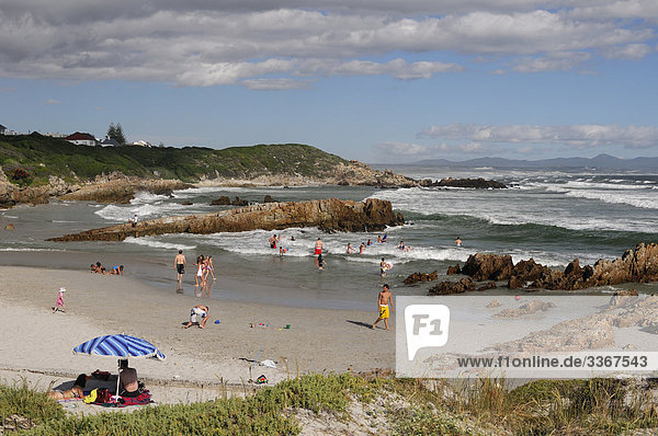 10863773  Beach  at Hermanus  Western Cape  South Africa  landscape  people  swimming  relaxed  free time  mountains  mountain  coast  shore  ocean  sea
