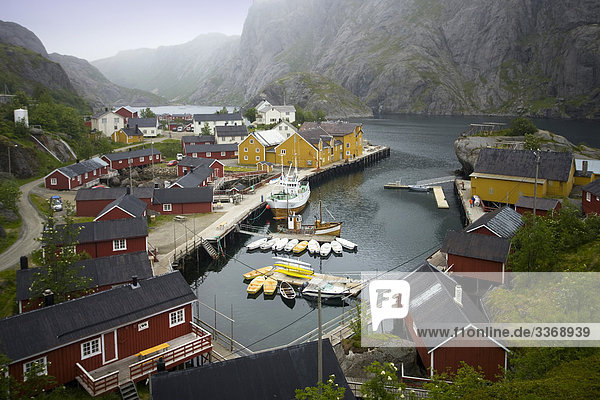 Hafen, Berg, Urlaub, Wohnhaus, Gebäude, Reise, Norwegen, Insel, Lofoten, Nusfjord, Skandinavien, Tourismus