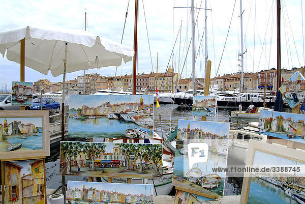 Display of paintings at the harbour of St. Tropez  France