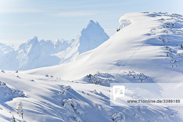 Winter landscape in Berchtesgaden Alps Watzmann in the background Austria elevated view