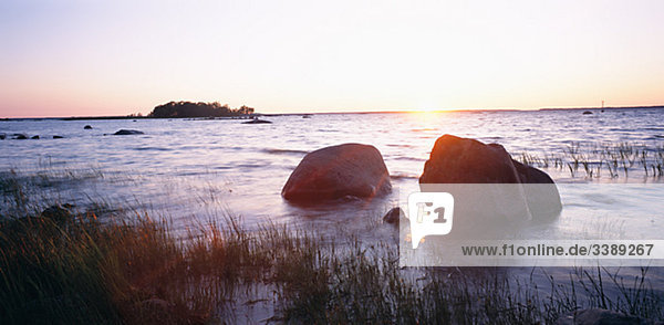 Stones in the water at dawn