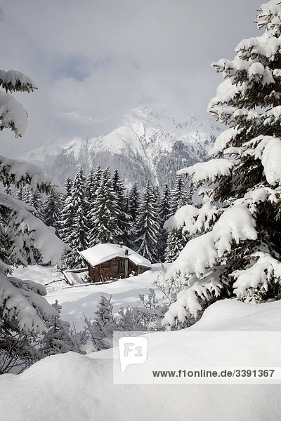 Hütte in einer Winterlandschaft  Erhöhte Ansicht