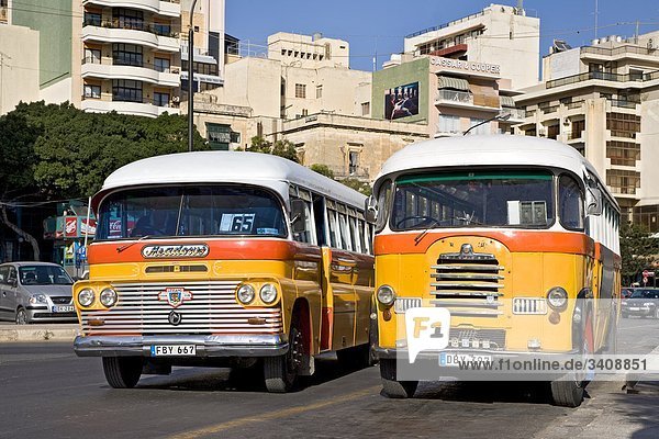 Zwei Busse auf einer Straße in Sliema  Malta