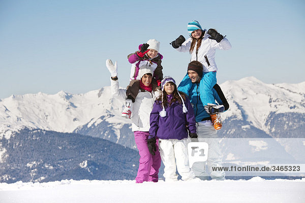 Happy family in snow