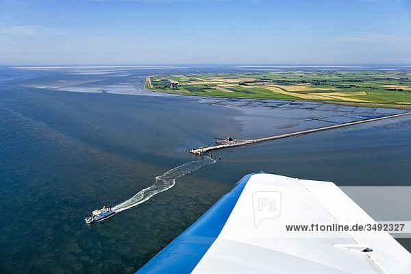 View of ferry dock of Pellworm  Schleswig-Holstein  Germany  aerial view